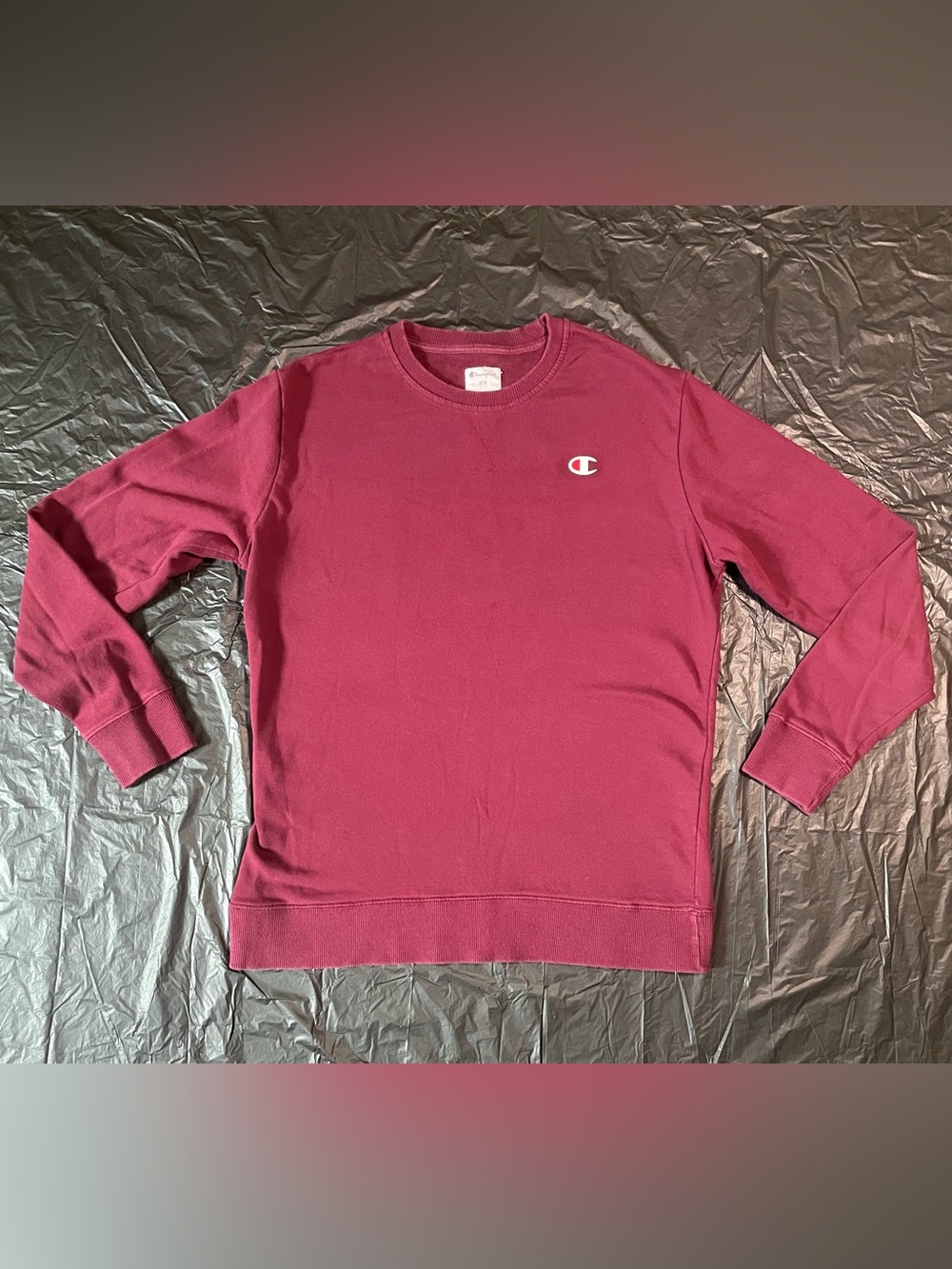 Champion Crewneck Sweatshirt in Burgundy Red with Chest Logo